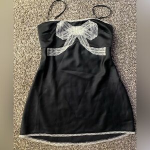 LoveShackFancy Mirelis Lace Bow Crepe Mini Dress